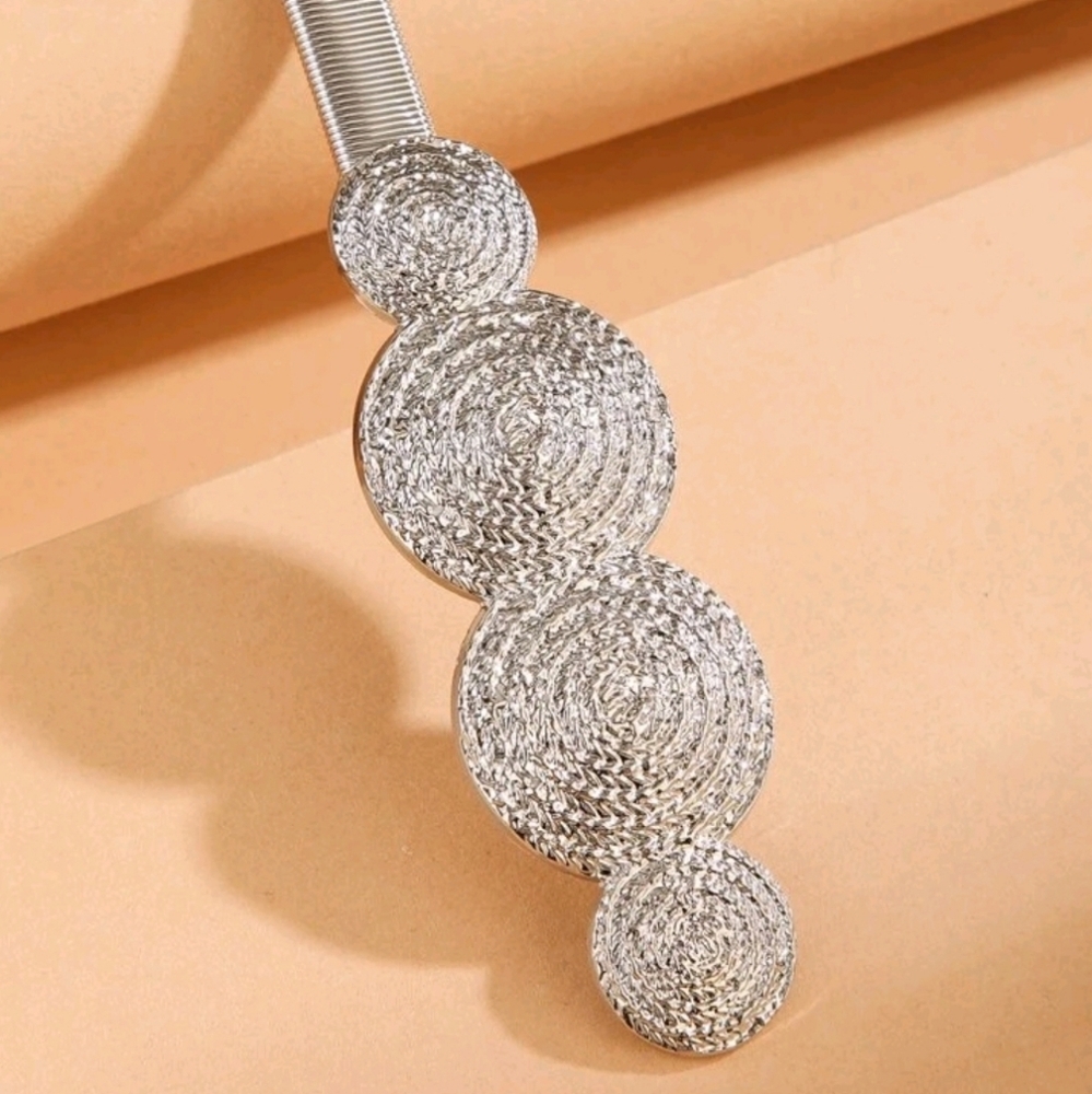 Silver medalion Metal Skinny Elastic Skinny Stretch Leaf Vintage women‎ - Picture 3 of 5